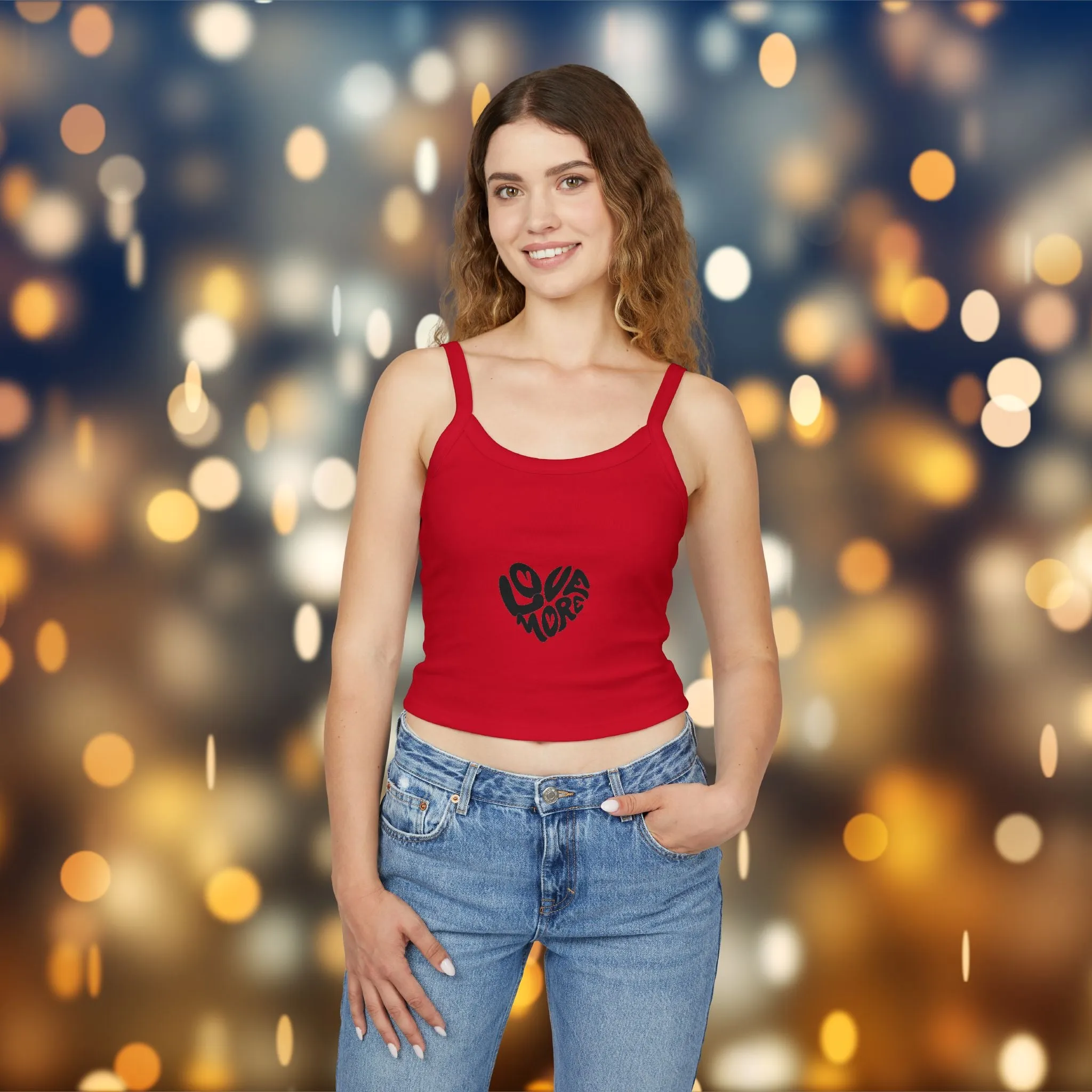 Tank Top 'Love More' Women's Spaghetti Strap, Flattering Fitted Summer Top for Casual Wear, Great for Gifting to Friends