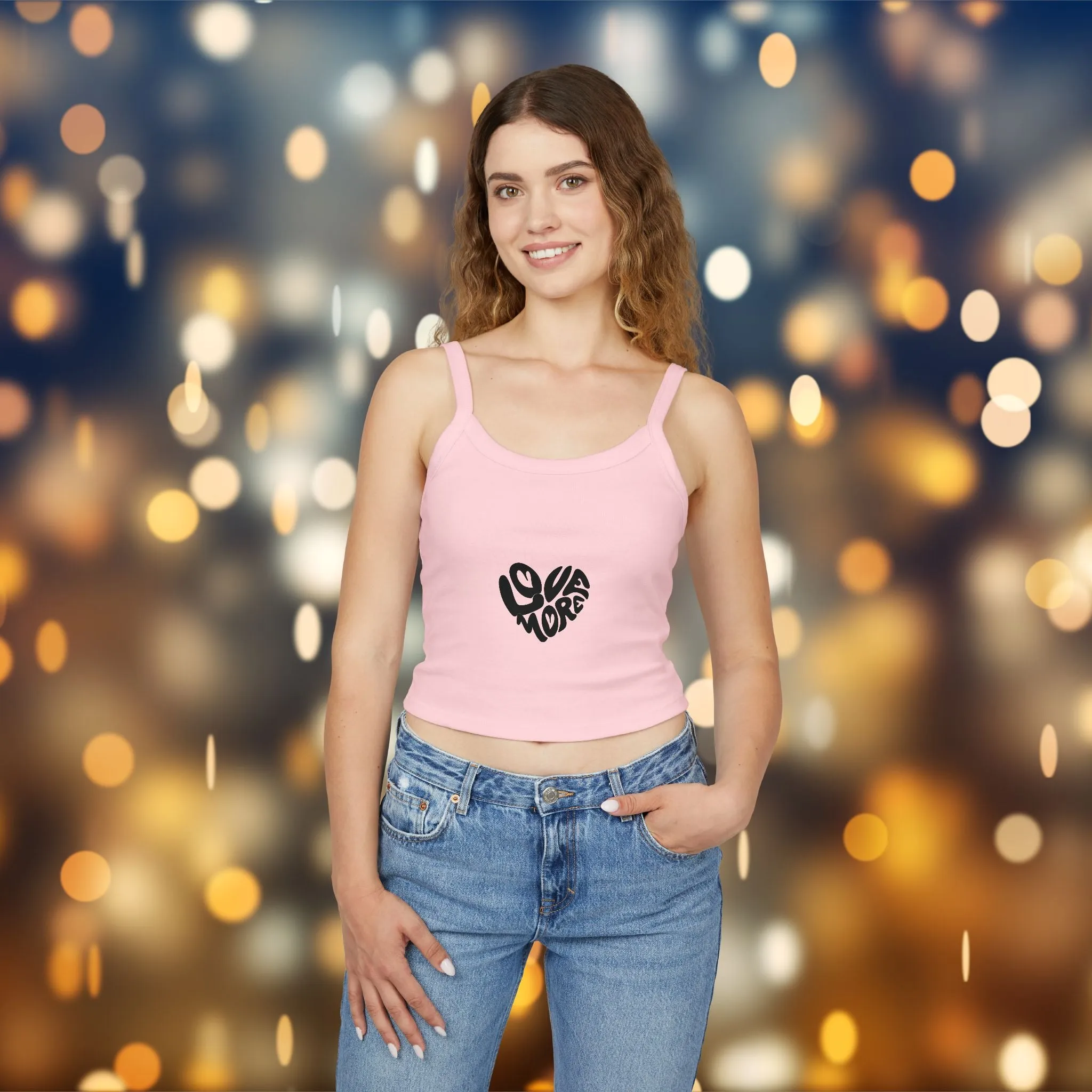 Tank Top 'Love More' Women's Spaghetti Strap, Flattering Fitted Summer Top for Casual Wear, Great for Gifting to Friends