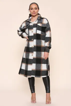 Texas Style Check Prints Front Button Pocket Winter Coat