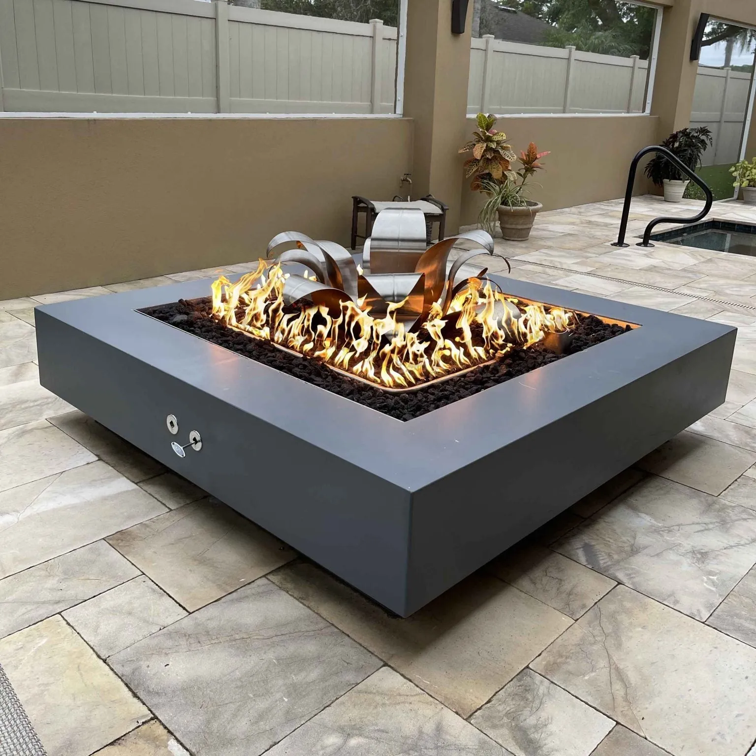 The Outdoor Plus Cabo Square Metal Fire Pit   Free Cover