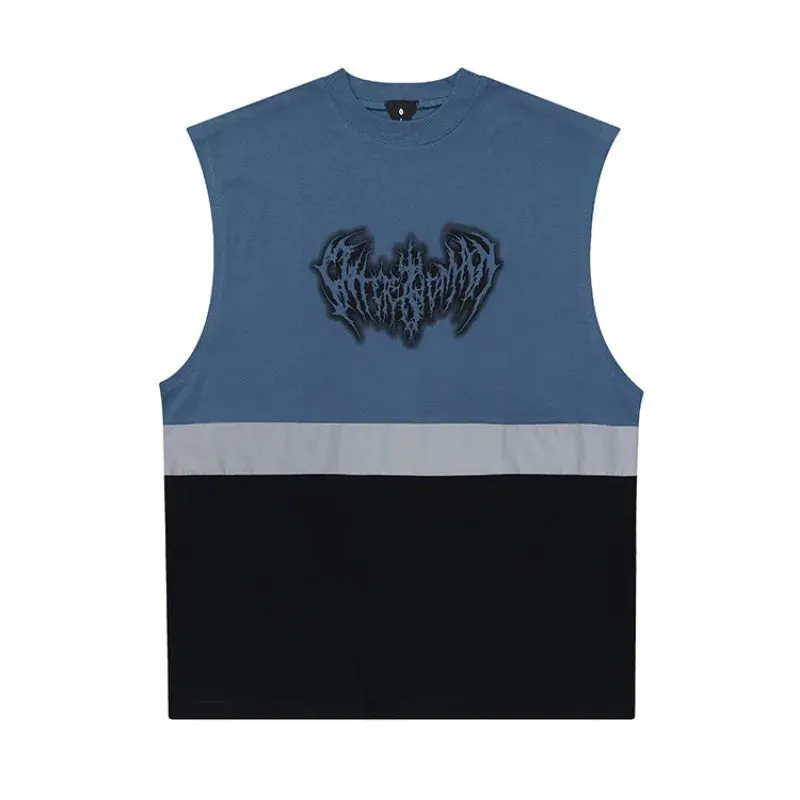 Thorn Silver Wings Splicing Tank Tops - Casual Style