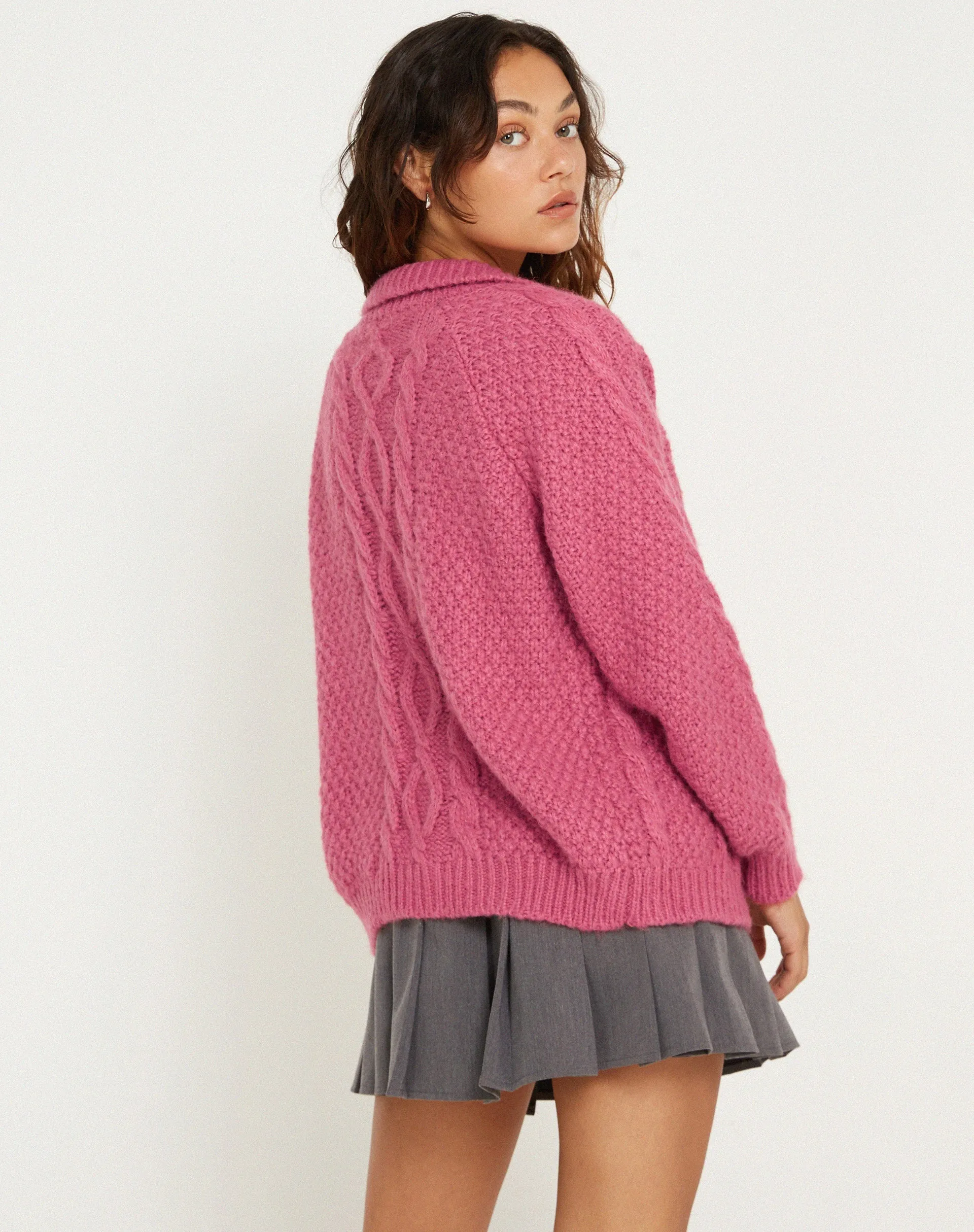 Triny Cardi in Cable Knit Pink