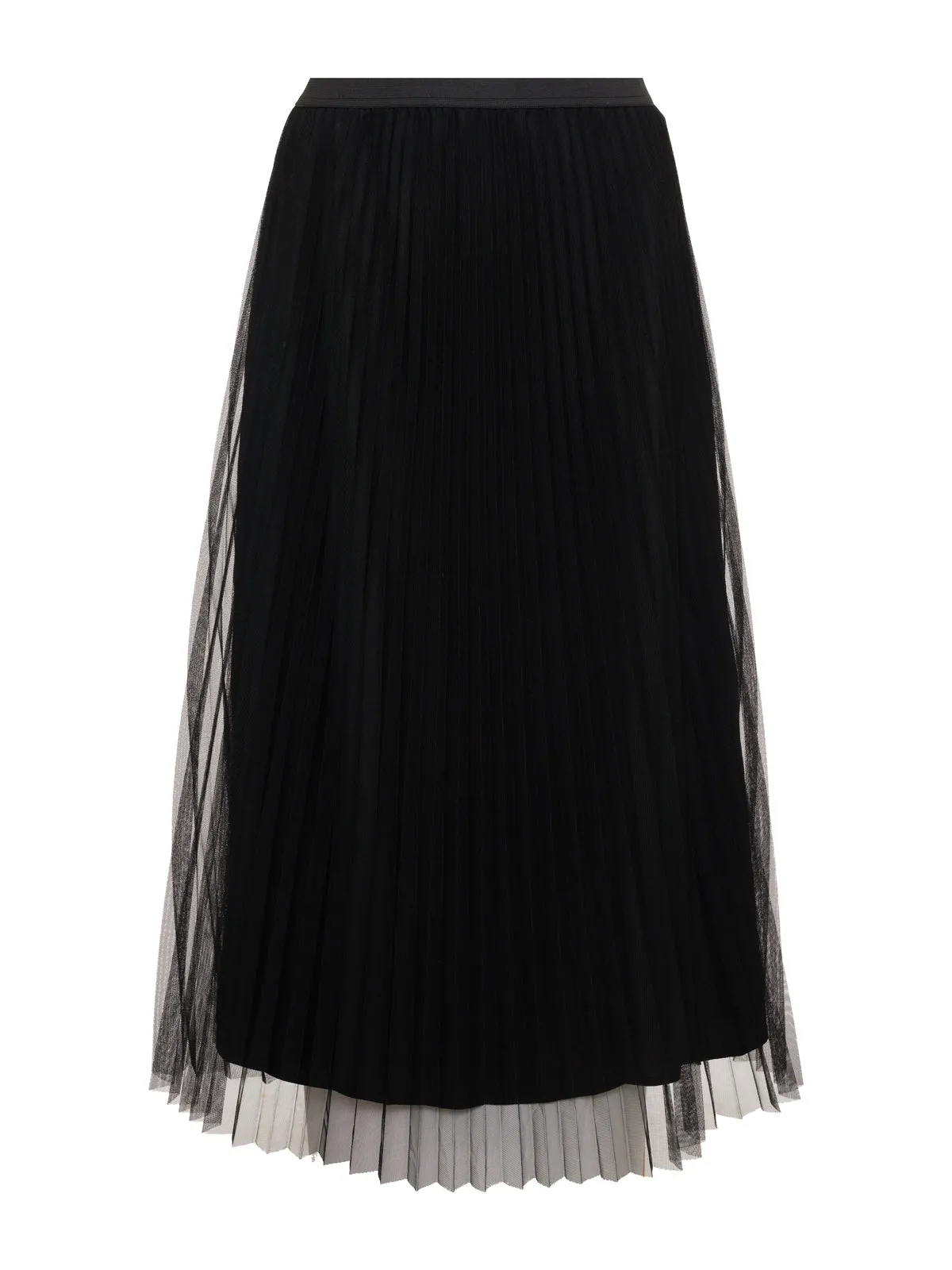 Tulle Pleated Midi Skirt Black