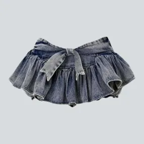 Ultra short pleated jean skirt