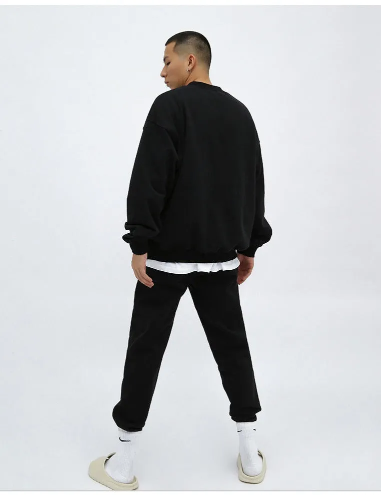 Unisex Heavy Terry Solid Color Loose Round Neck Sweatshirt and Sweatpants