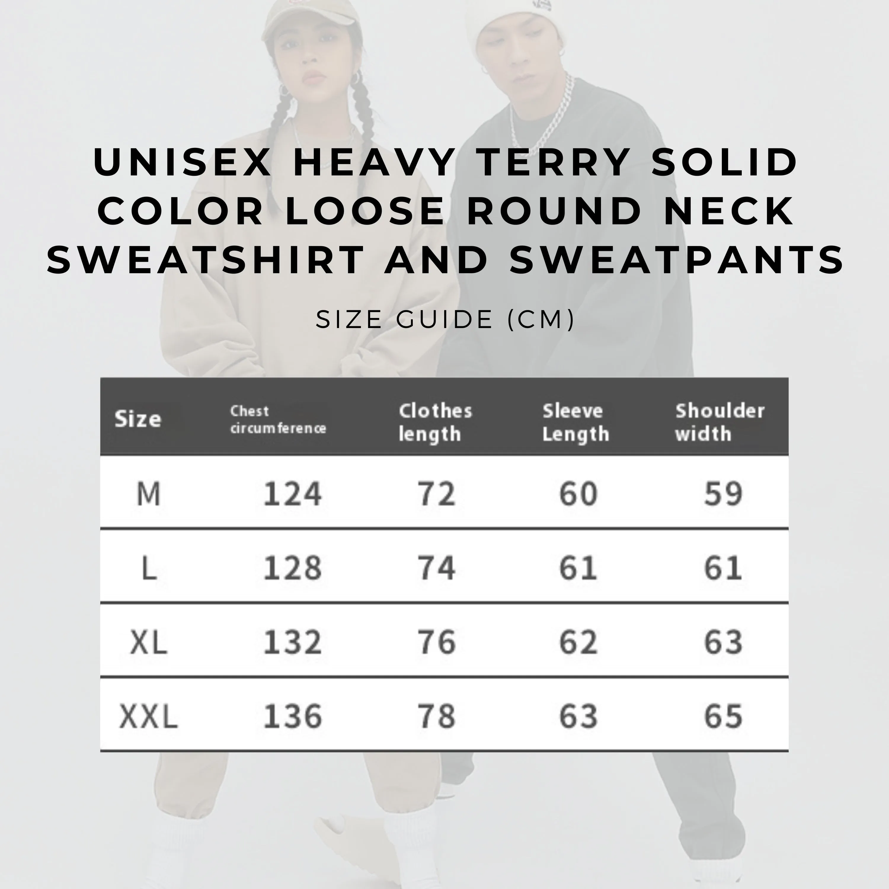 Unisex Heavy Terry Solid Color Loose Round Neck Sweatshirt and Sweatpants