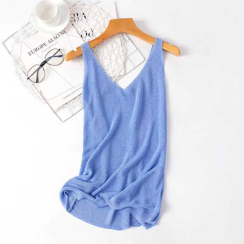 Vibrant V-Neck Knit Sun Tops for Sultry Summer Style