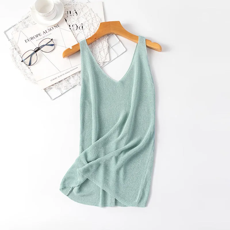 Vibrant V-Neck Knit Sun Tops for Sultry Summer Style