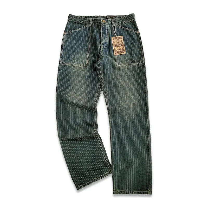 Vintage Striped Jeans for Men - Straight Middle Waist Cargo Pants