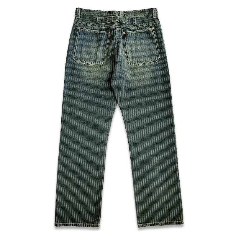 Vintage Striped Jeans for Men - Straight Middle Waist Cargo Pants