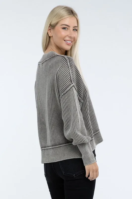 *Washed Side Slit Oversized Cropped Sweater