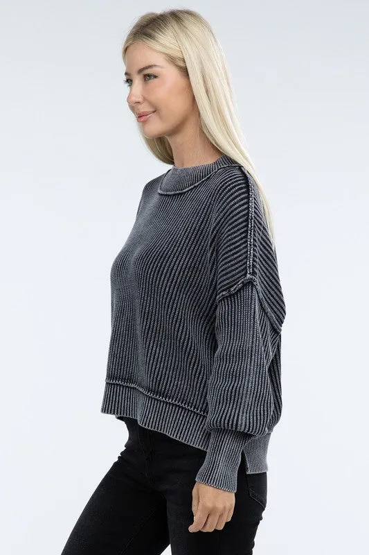 *Washed Side Slit Oversized Cropped Sweater