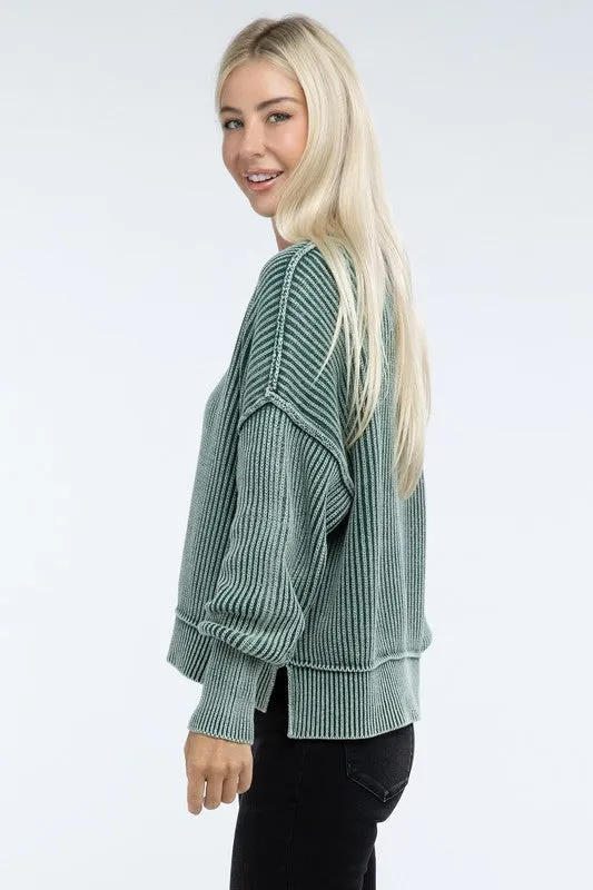 *Washed Side Slit Oversized Cropped Sweater