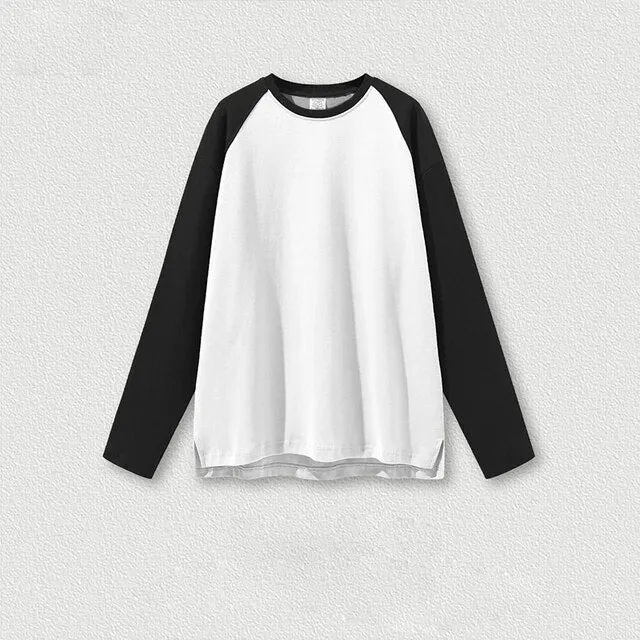 Wiaofellas Spring Color Bump Split Long-sleeved T-shirt Retro Couple Crewneck Loose Pullover Casual Leggings