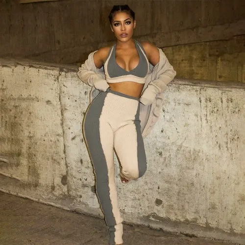 Women Sleeveless V-Neck Sporty Crop Top Pencil Leggings Co-ord Suit