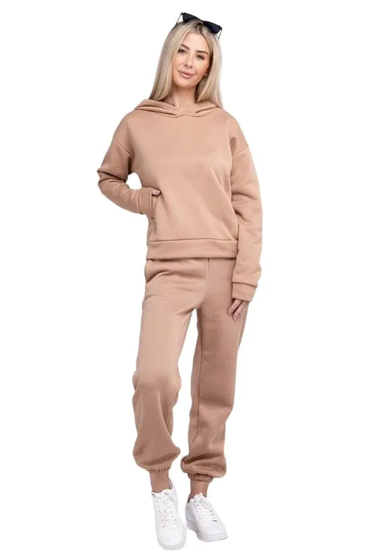 Women's Drop Shoulder Hoodie and Sweatpants Set