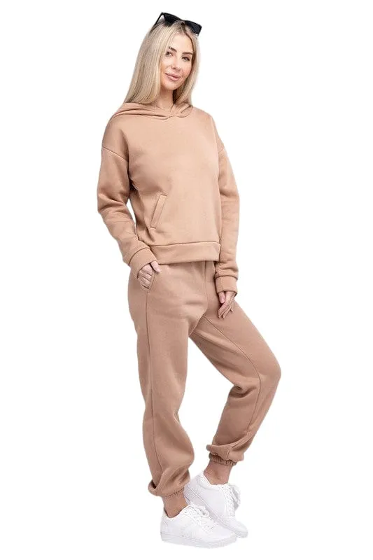 Women's Drop Shoulder Hoodie and Sweatpants Set