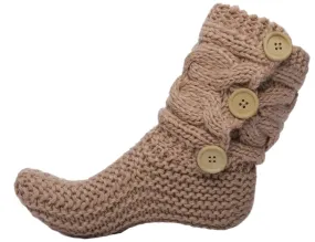 Women's Thick Knit Sweater Slipper Socks with Button Accent