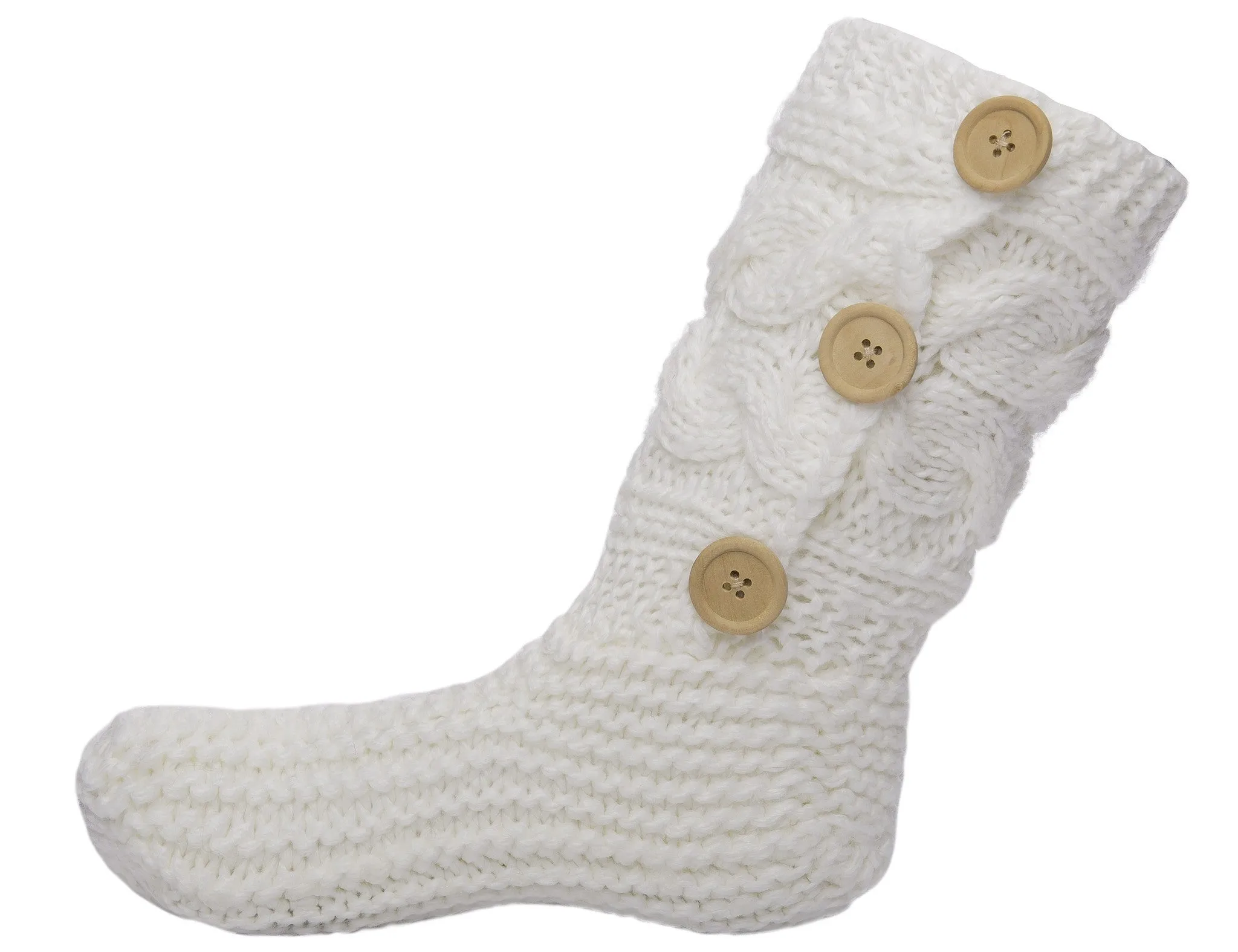 Women's Thick Knit Sweater Slipper Socks with Button Accent