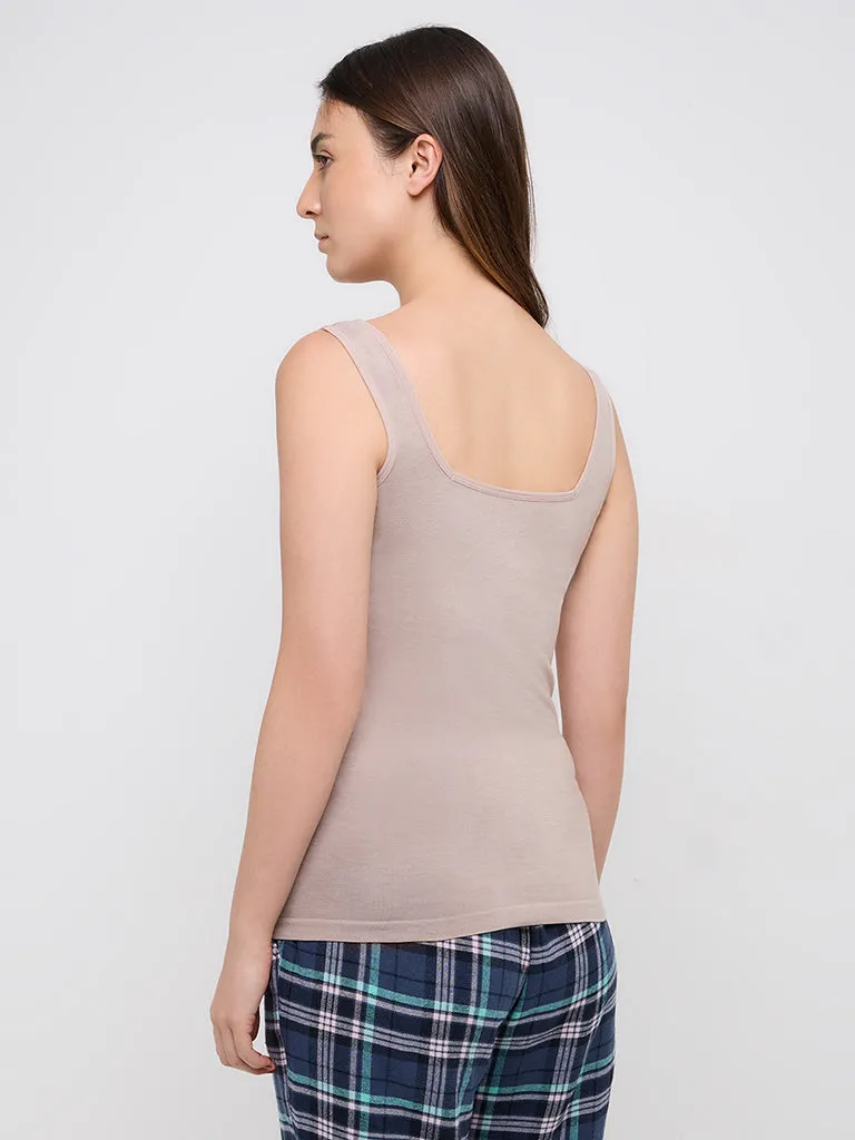 Wunderlove Taupe Solid Thermal Wear Tank Top