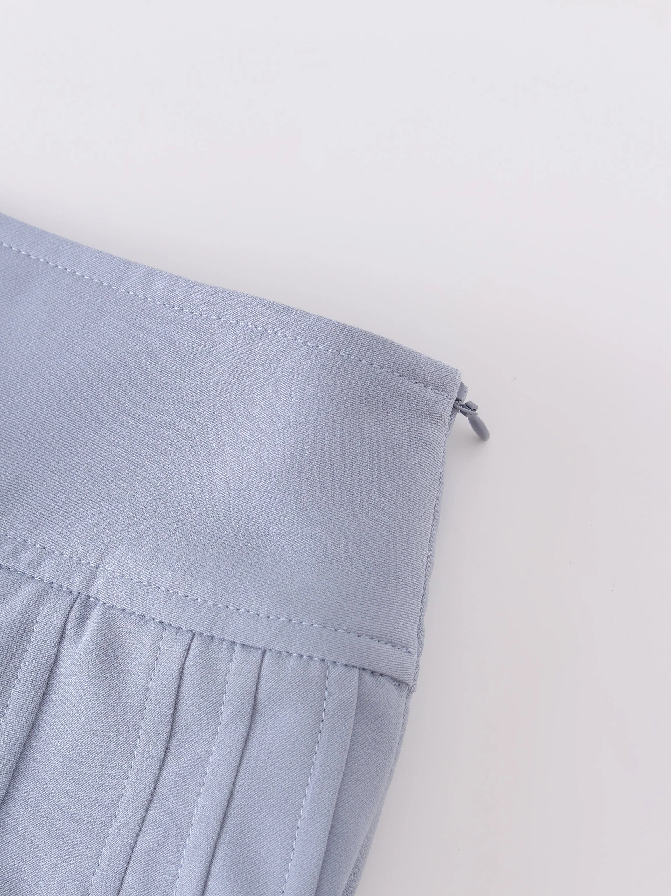 Yolk Pleated Skirt 37"-Grey Blue