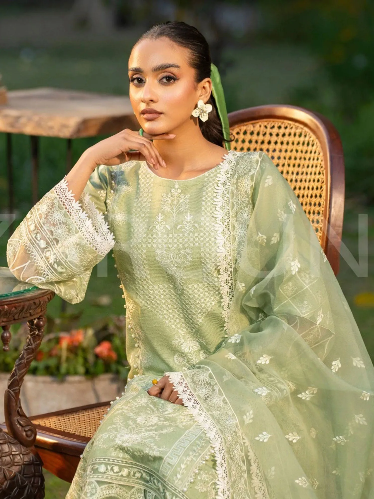 Zarqun Green Embroidered Luxury Khadi Net Suit (2420B)