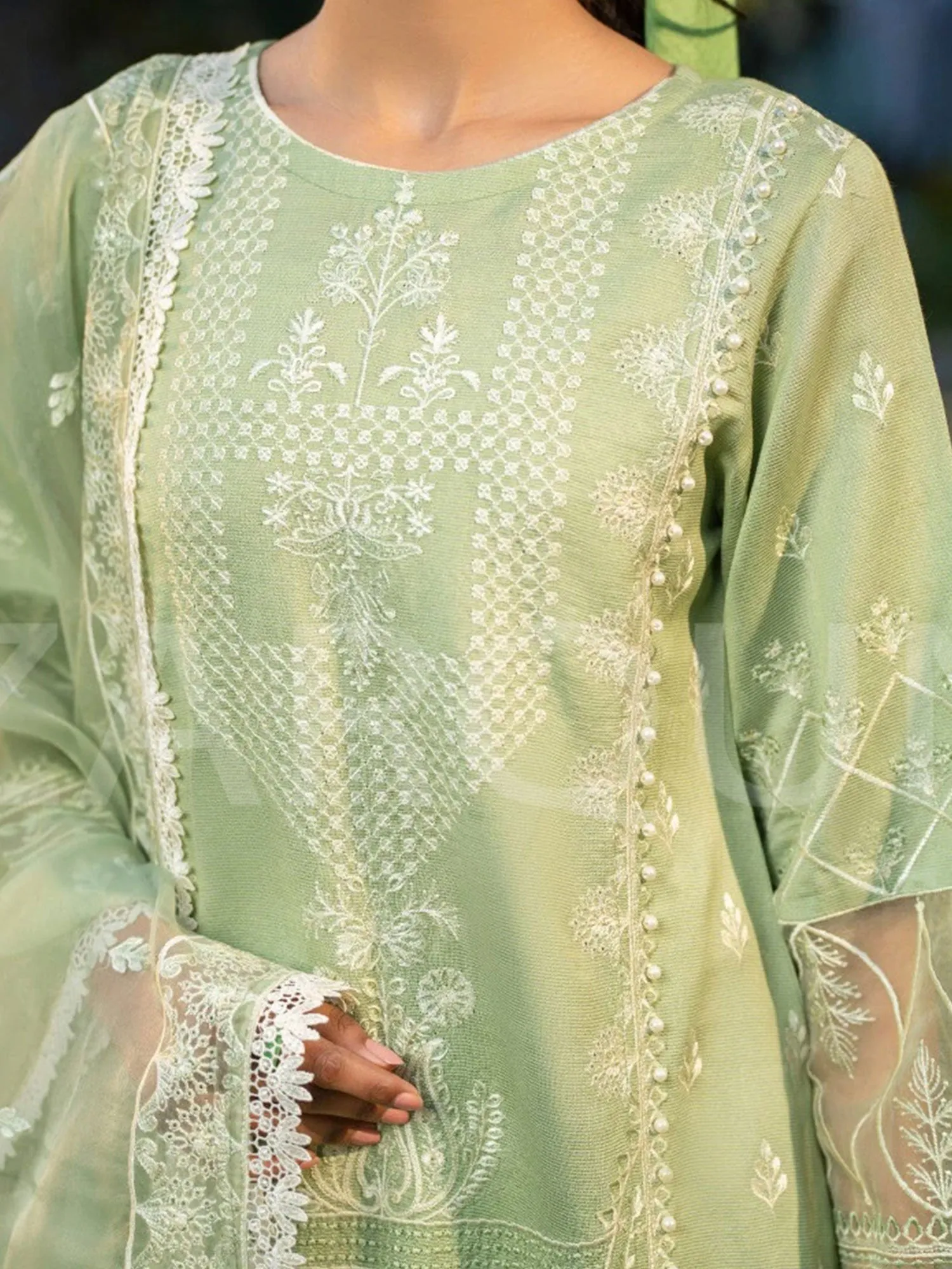 Zarqun Green Embroidered Luxury Khadi Net Suit (2420B)