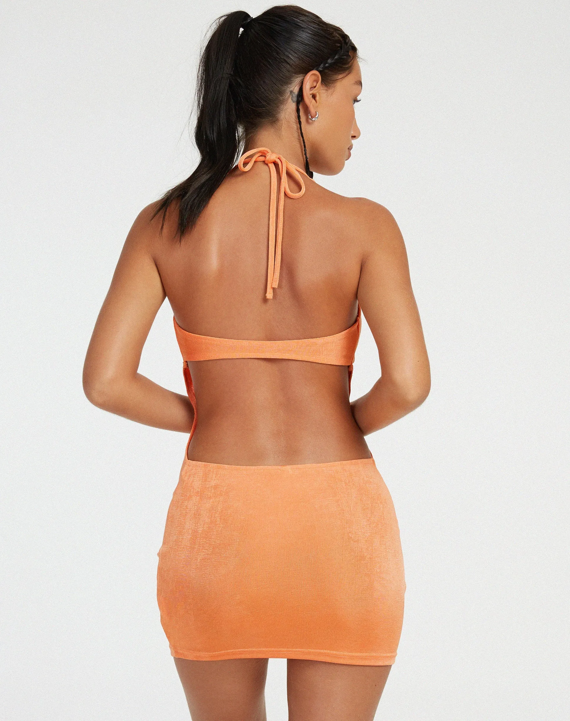 Zione Bodycon Dress in Orange Diamante Buckle