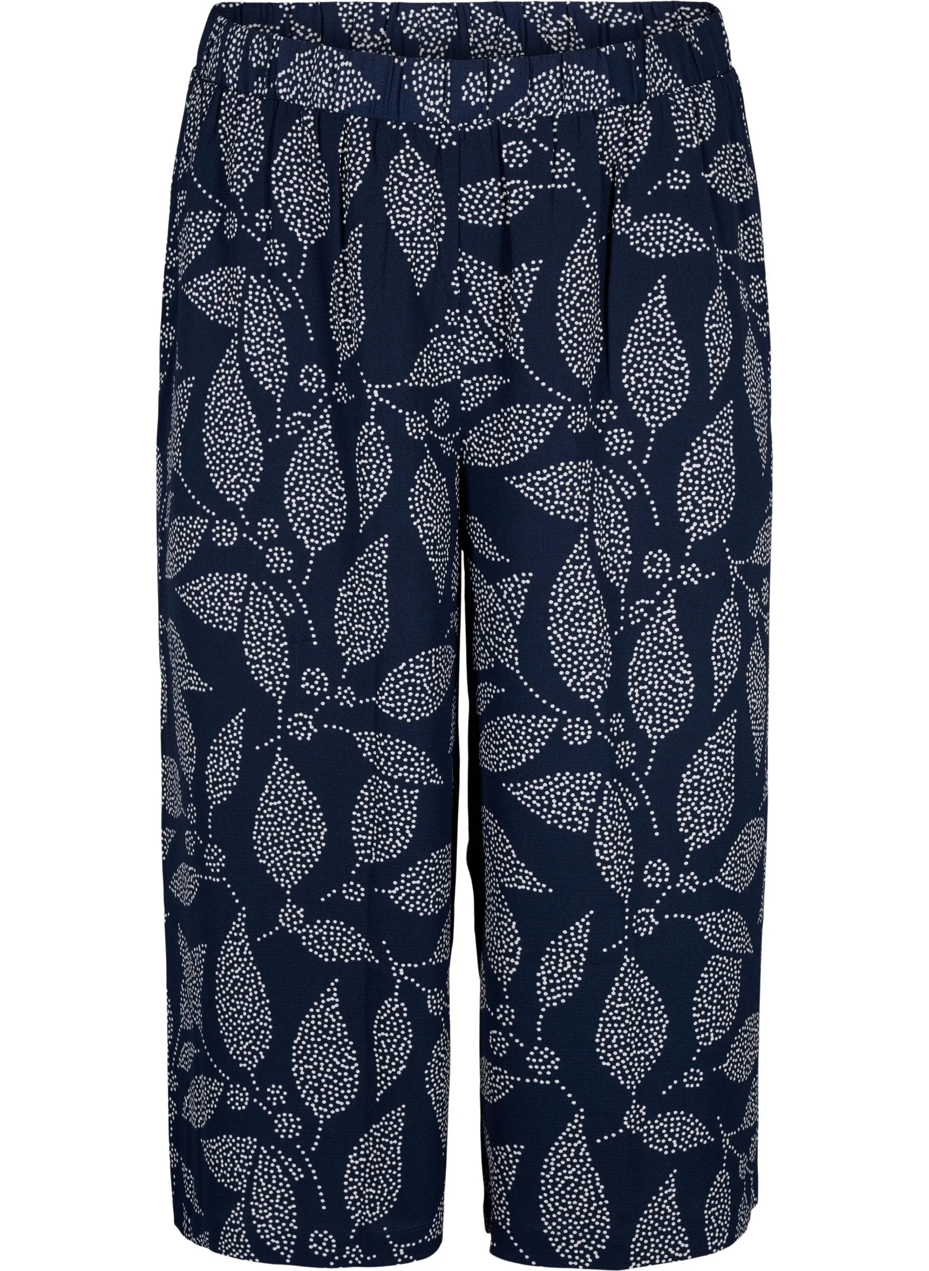 Zizzi Leaf Print Culottes in Navy