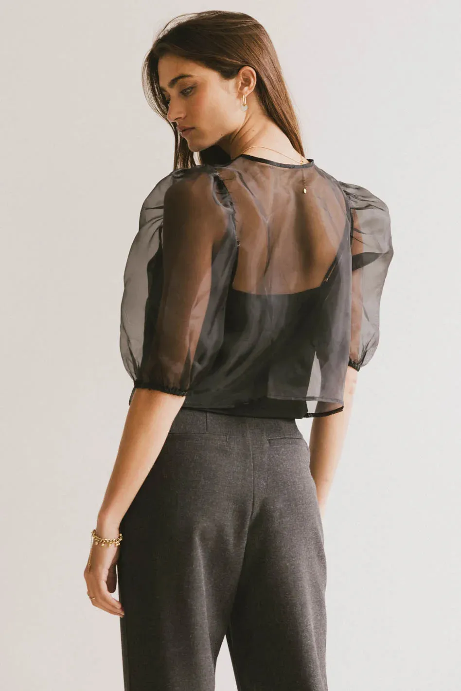 Zuri Sheer Tie Blouse in Black