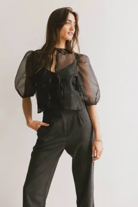 Zuri Sheer Tie Blouse in Black